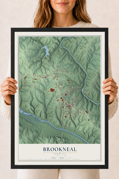 Map of Brookneal, Virginia, 18 x 24 inch print in a black wood frame