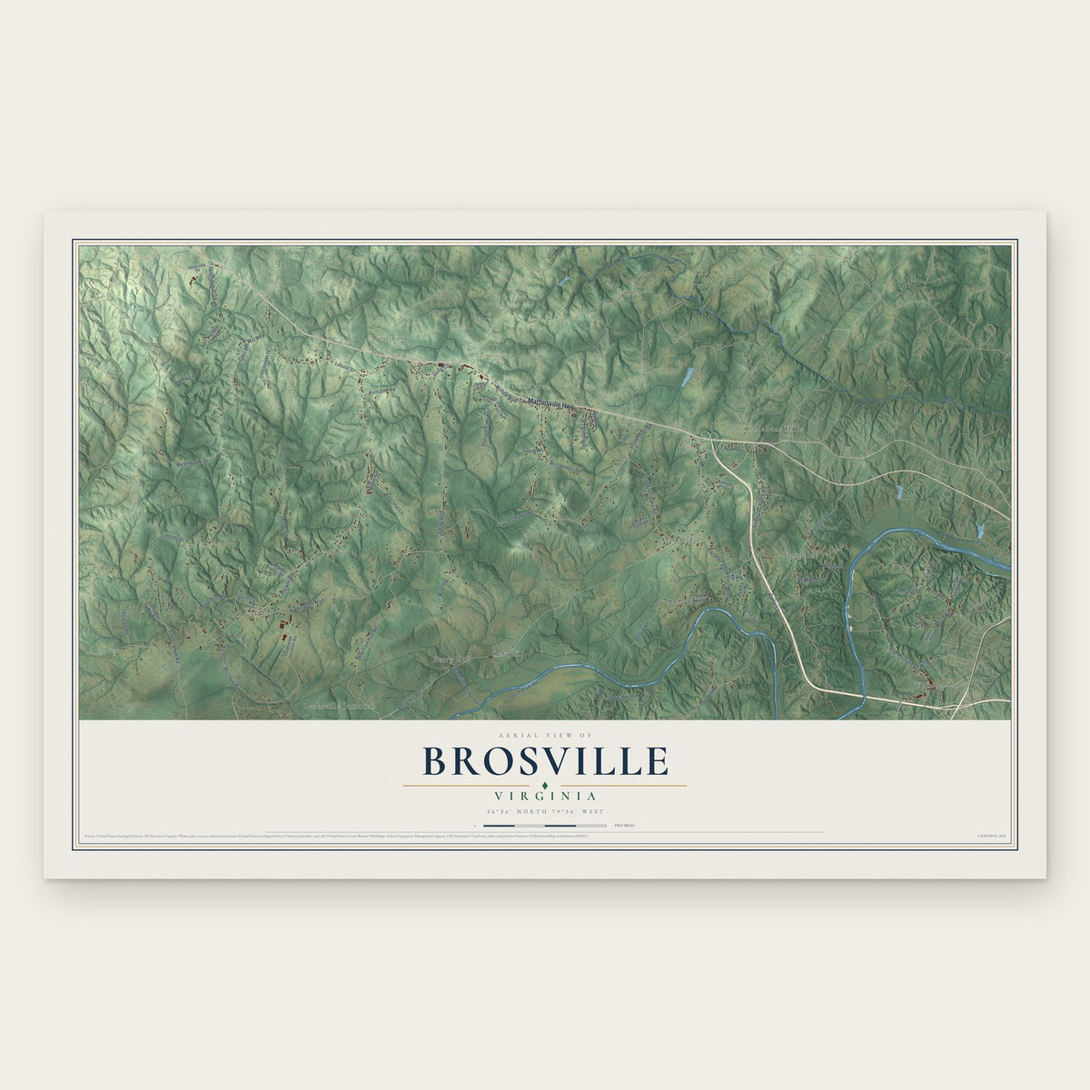 Brosville, Virginia map print, the full design