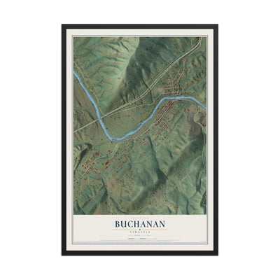 Map of Buchanan, Virginia, 12 x 18 inch print in a black wood frame