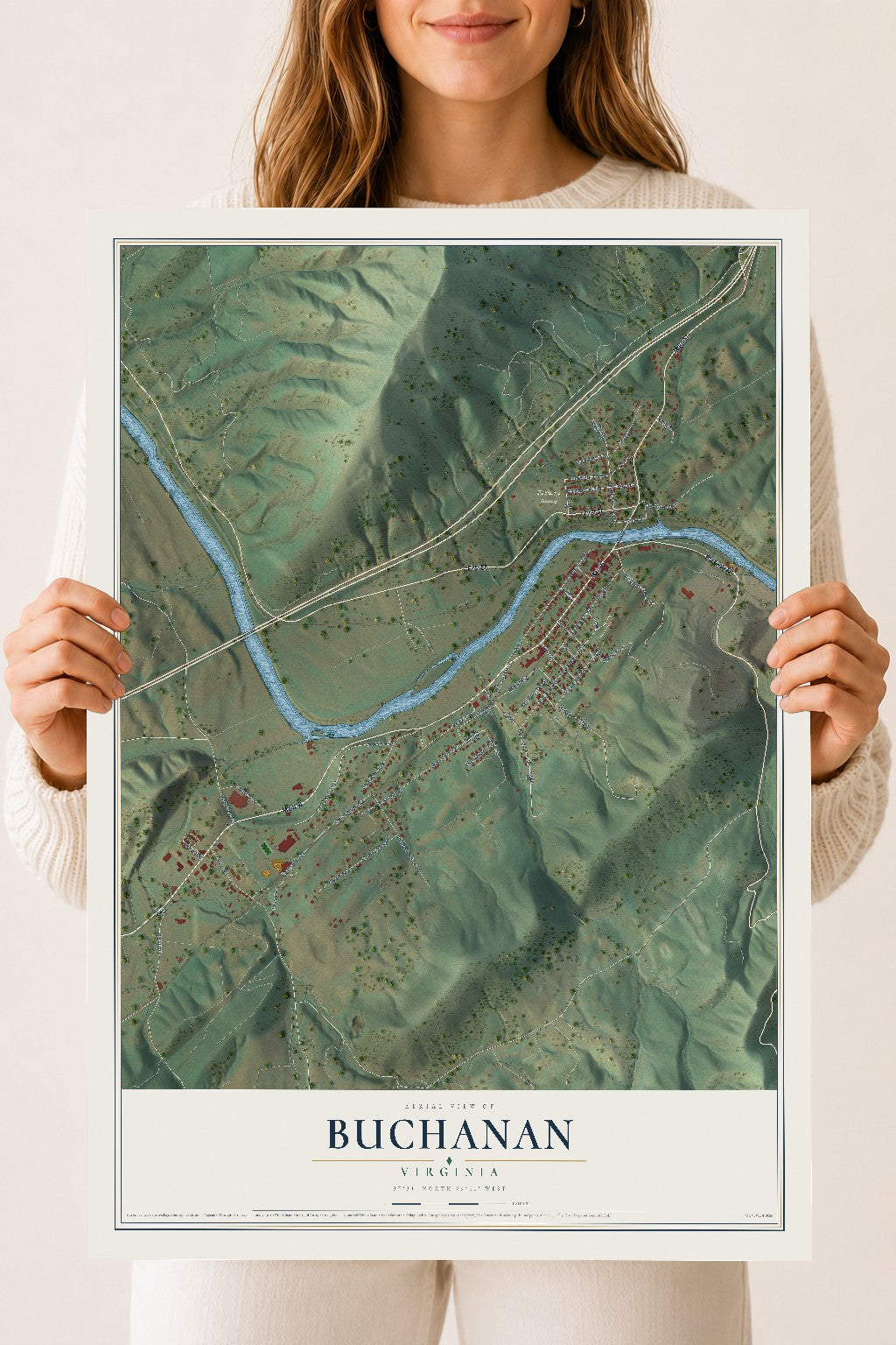 Map of Buchanan, Virginia, 18 x 24 inch unframed archival matte print