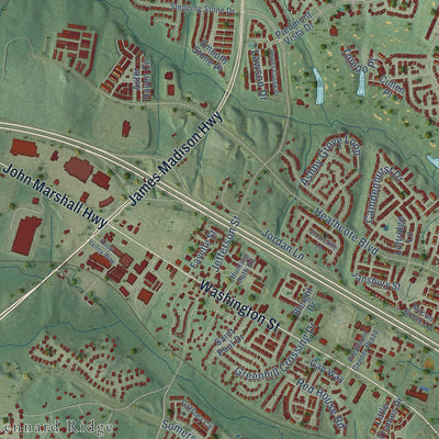 Close-up of the map of Buckland, Virginia print showing street and building detail