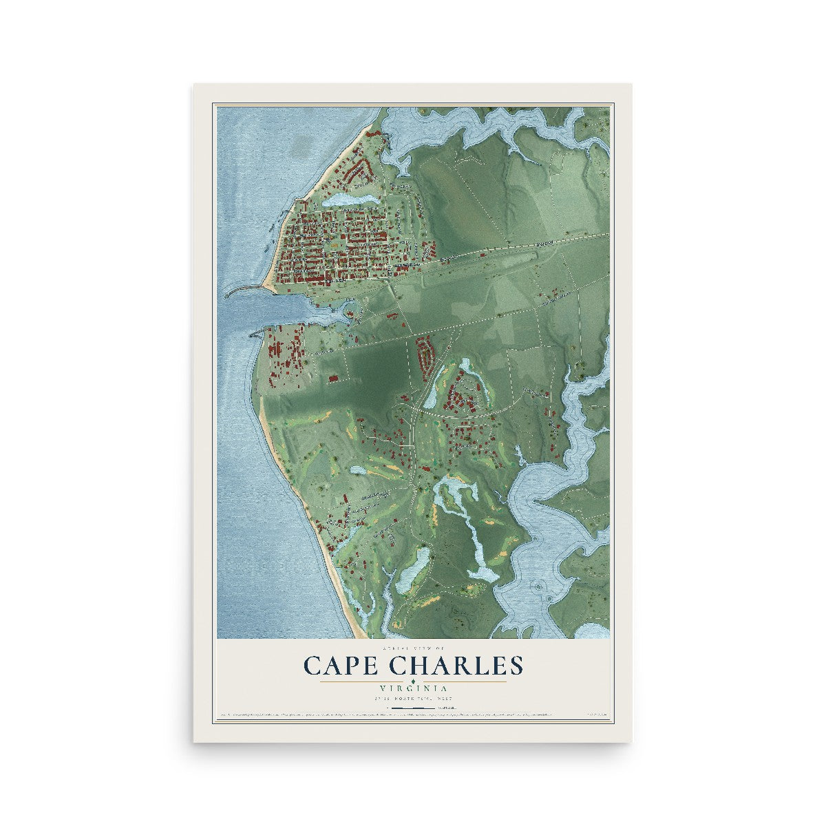 Map of Cape Charles, Virginia, 12 x 18 inch unframed archival matte print