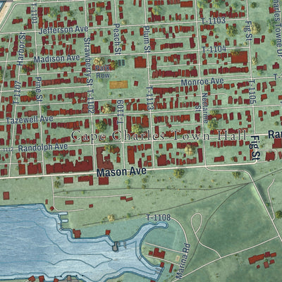 Close-up of the map of Cape Charles, Virginia print showing street and building detail