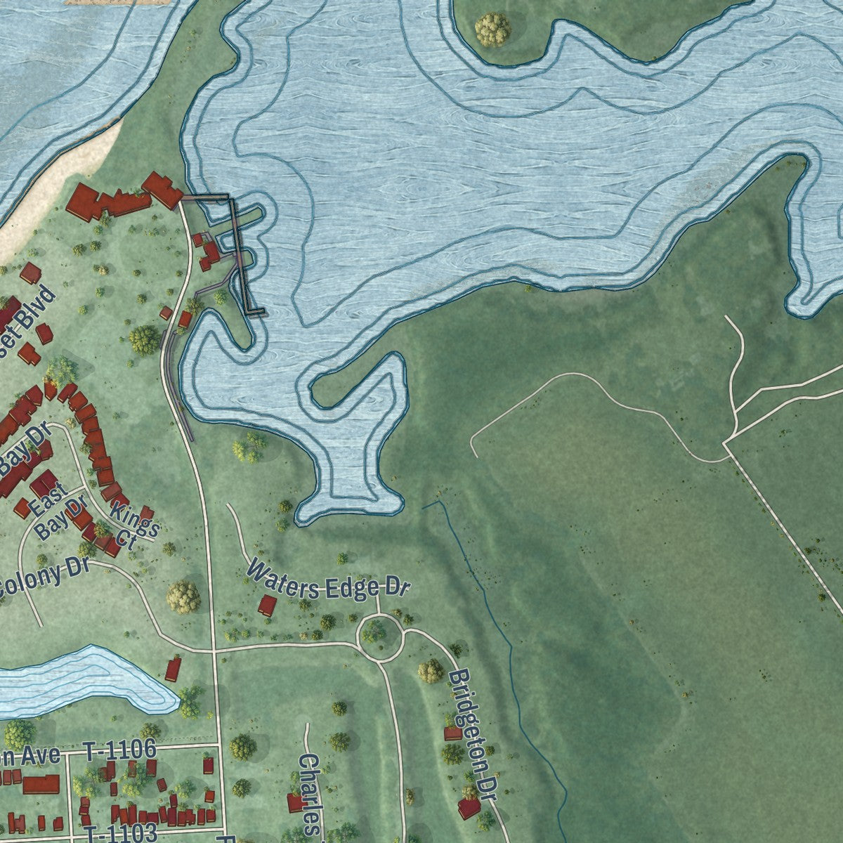 Second close-up of the map of Cape Charles, Virginia print showing more streets and buildings