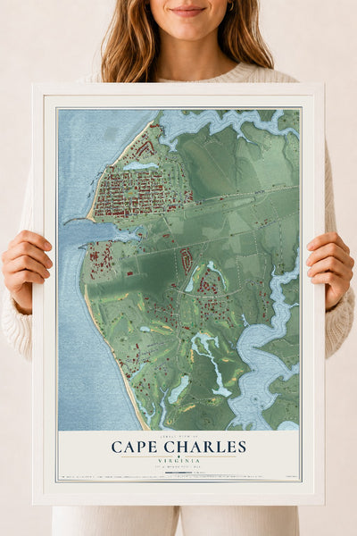 Map of Cape Charles, Virginia, 18 x 24 inch print in a white wood frame