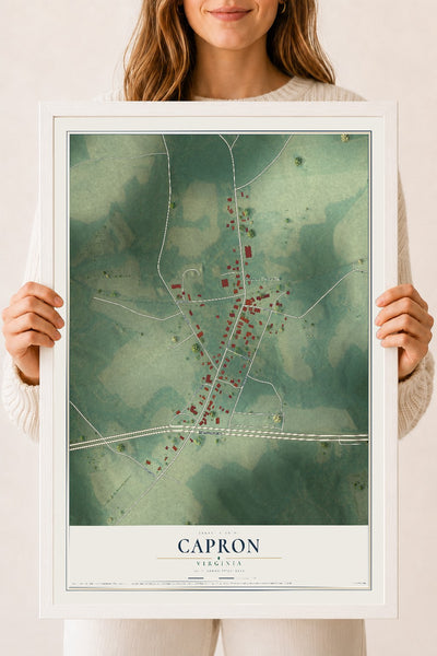Map of Capron, Virginia, 18 x 24 inch print in a white wood frame