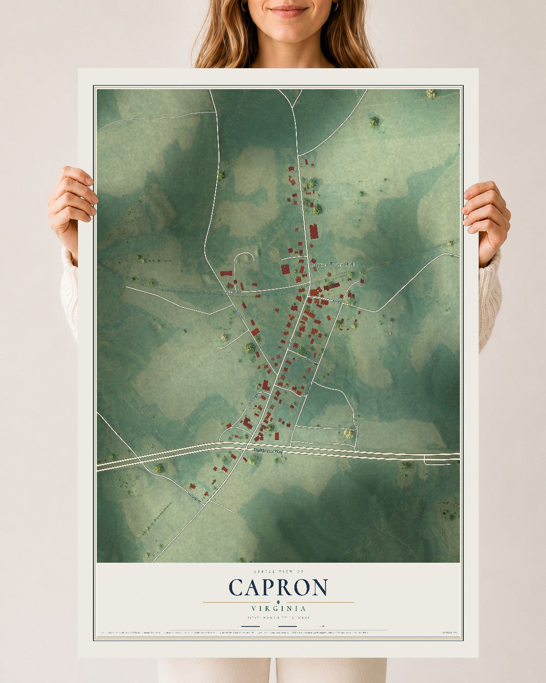 Map of Capron, Virginia, 24 x 36 inch unframed archival matte print