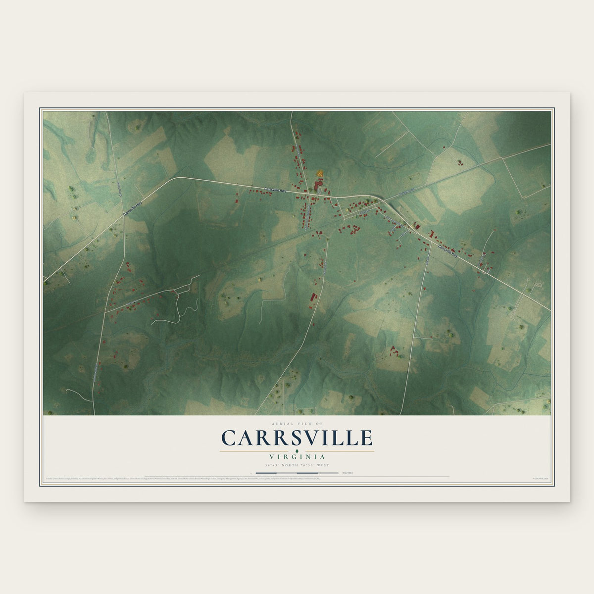 Carrsville, Virginia map print, the full design