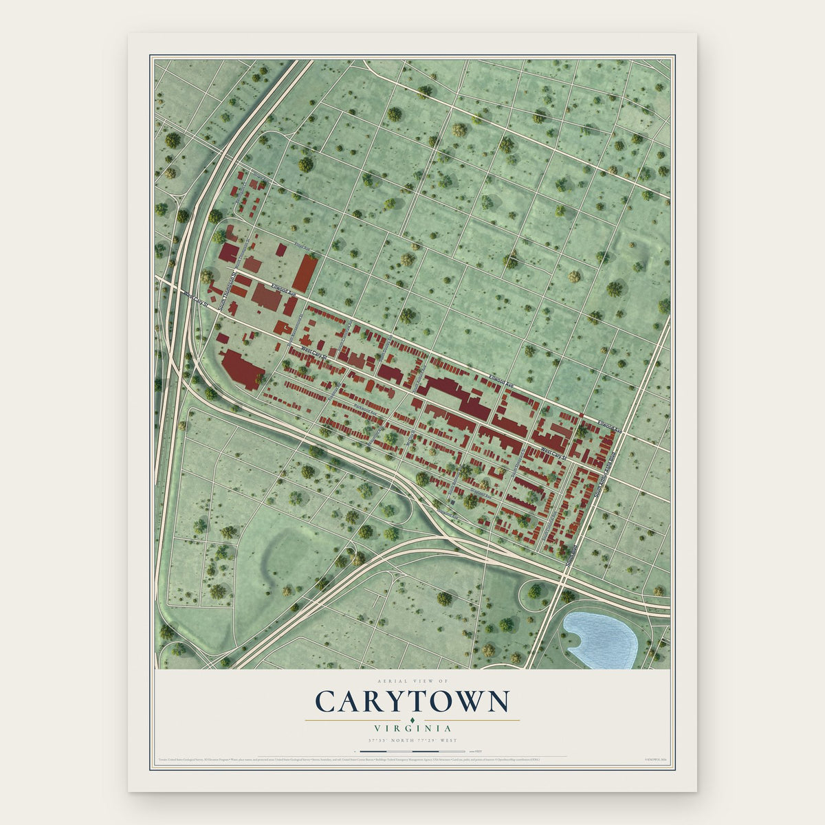 Carytown, Virginia map print, the full design
