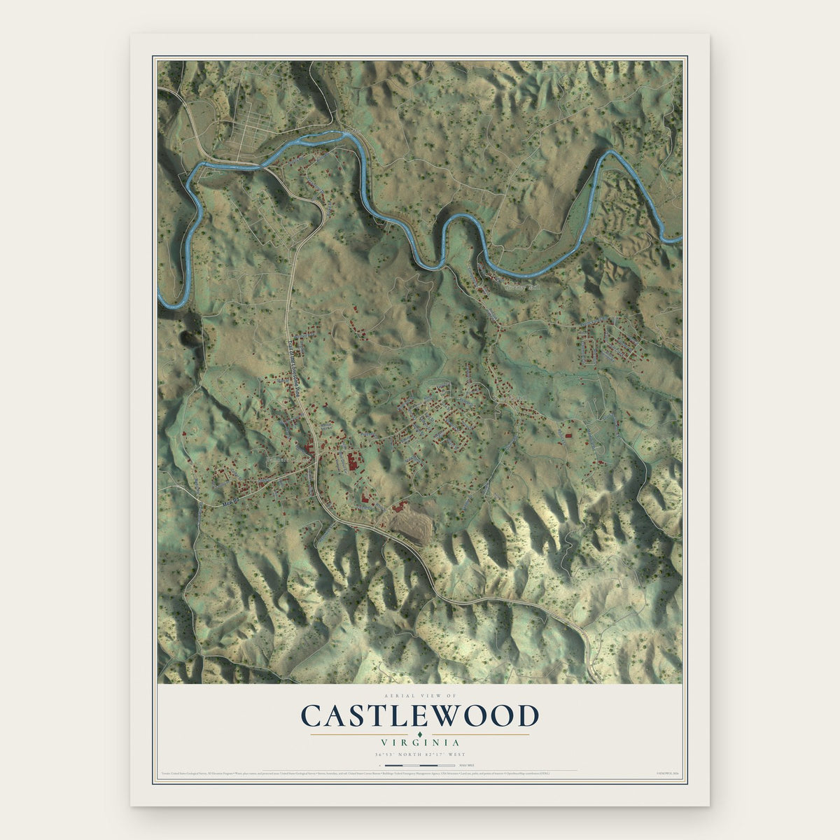 Castlewood, Virginia map print, the full design