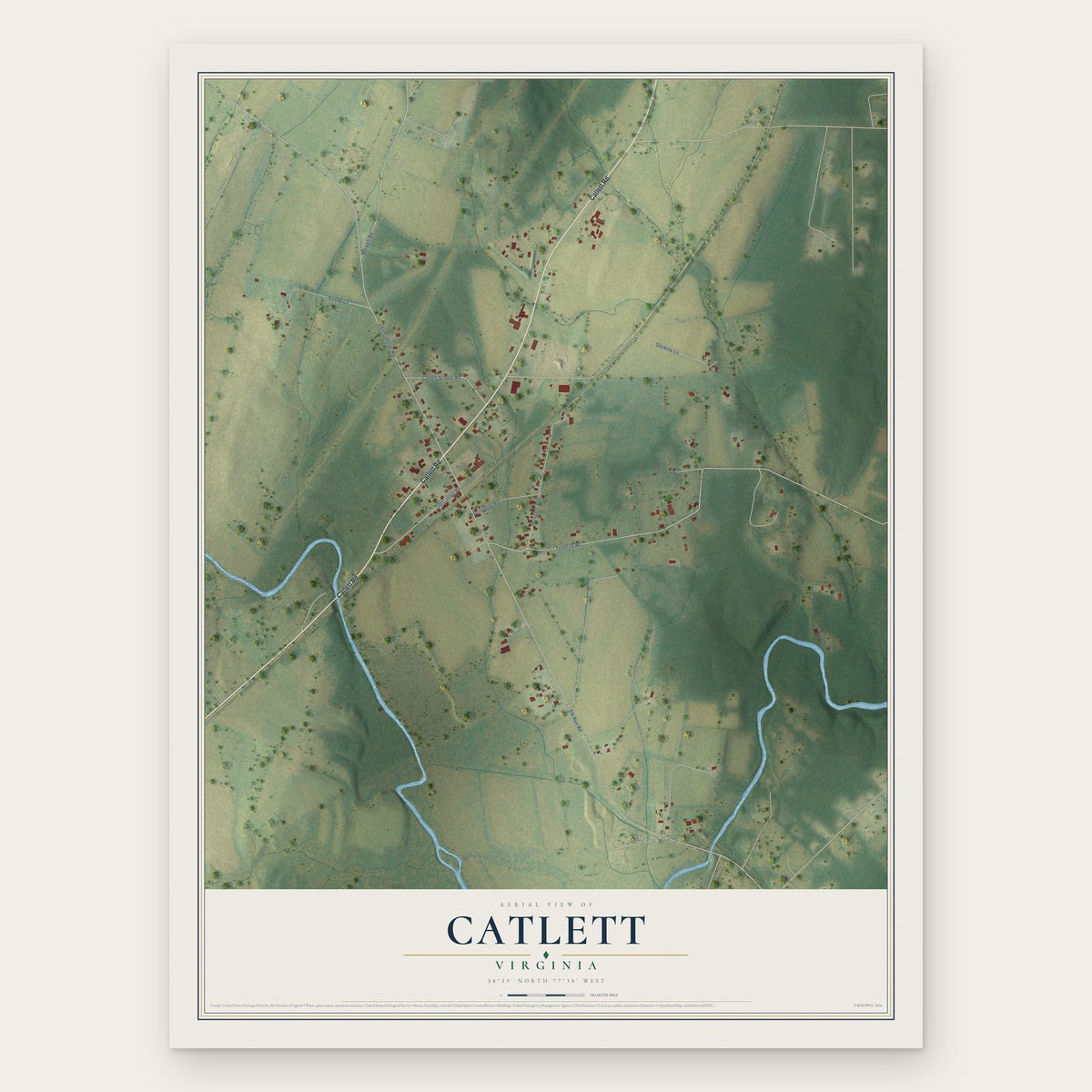 Catlett, Virginia map print, the full design