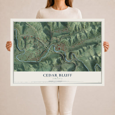 Map of Cedar Bluff, Virginia, 24 x 36 inch unframed archival matte print