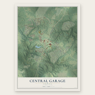 Central Garage, Virginia map print, the full design