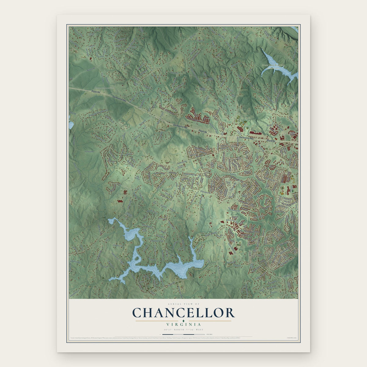 Chancellor, Virginia map print, the full design