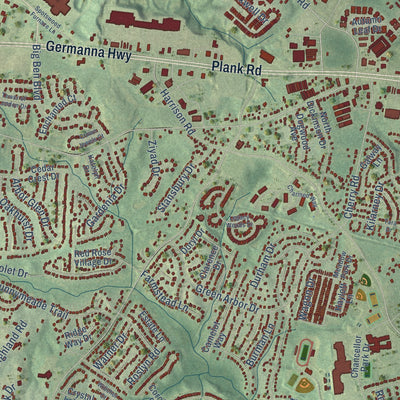Close-up of the map of Chancellor, Virginia print showing street and building detail