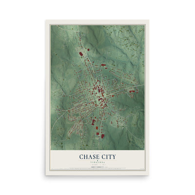 Map of Chase City, Virginia, 12 x 18 inch unframed archival matte print