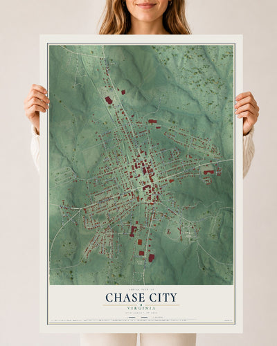 Map of Chase City, Virginia, 24 x 36 inch unframed archival matte print