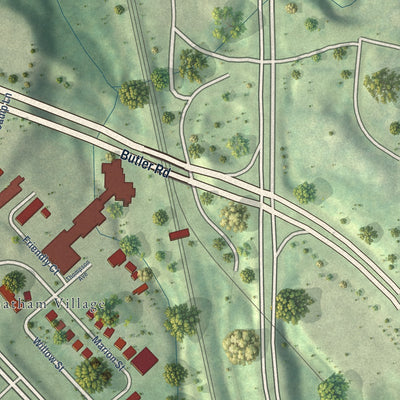 Close-up of the map of Chatham Heights, Virginia print showing street and building detail