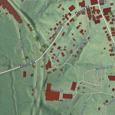 Second close-up of the map of Chatham, Virginia print showing more streets and buildings