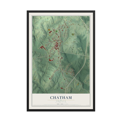 Map of Chatham, Virginia, 12 x 18 inch print in a black wood frame