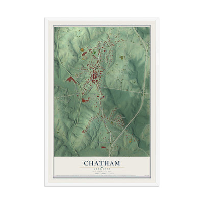 Map of Chatham, Virginia, 12 x 18 inch print in a white wood frame