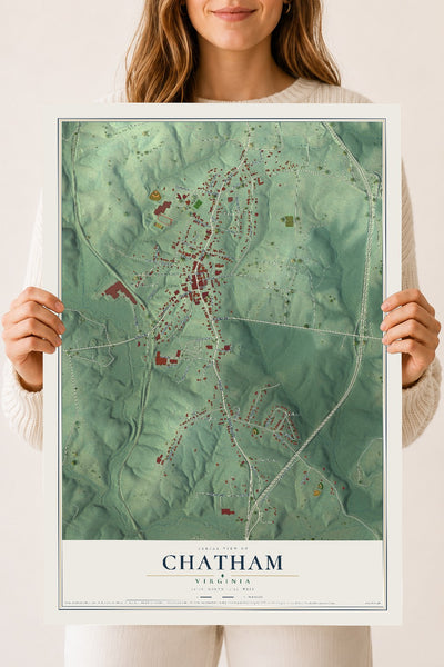 Map of Chatham, Virginia, 18 x 24 inch unframed archival matte print