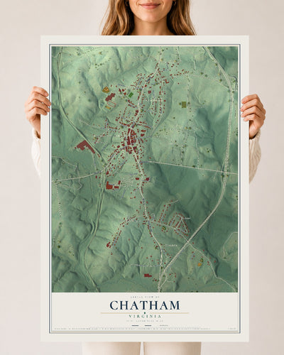 Map of Chatham, Virginia, 24 x 36 inch unframed archival matte print