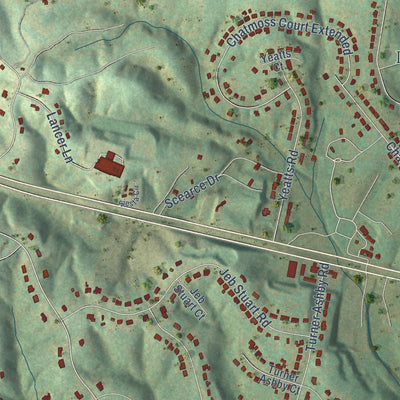 Close-up of the map of Chatmoss, Virginia print showing street and building detail