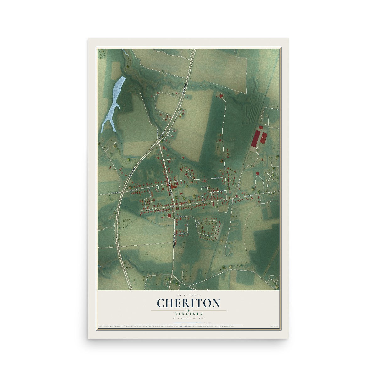 Map of Cheriton, Virginia, 12 x 18 inch unframed archival matte print