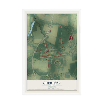 Map of Cheriton, Virginia, 12 x 18 inch print in a white wood frame