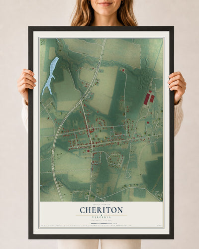 Map of Cheriton, Virginia, 24 x 36 inch print in a black wood frame