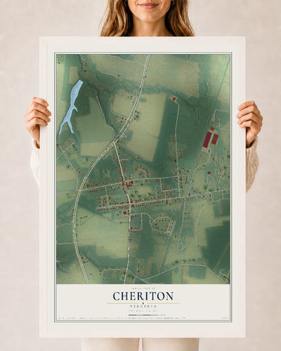 Map of Cheriton, Virginia, 24 x 36 inch print in a white wood frame