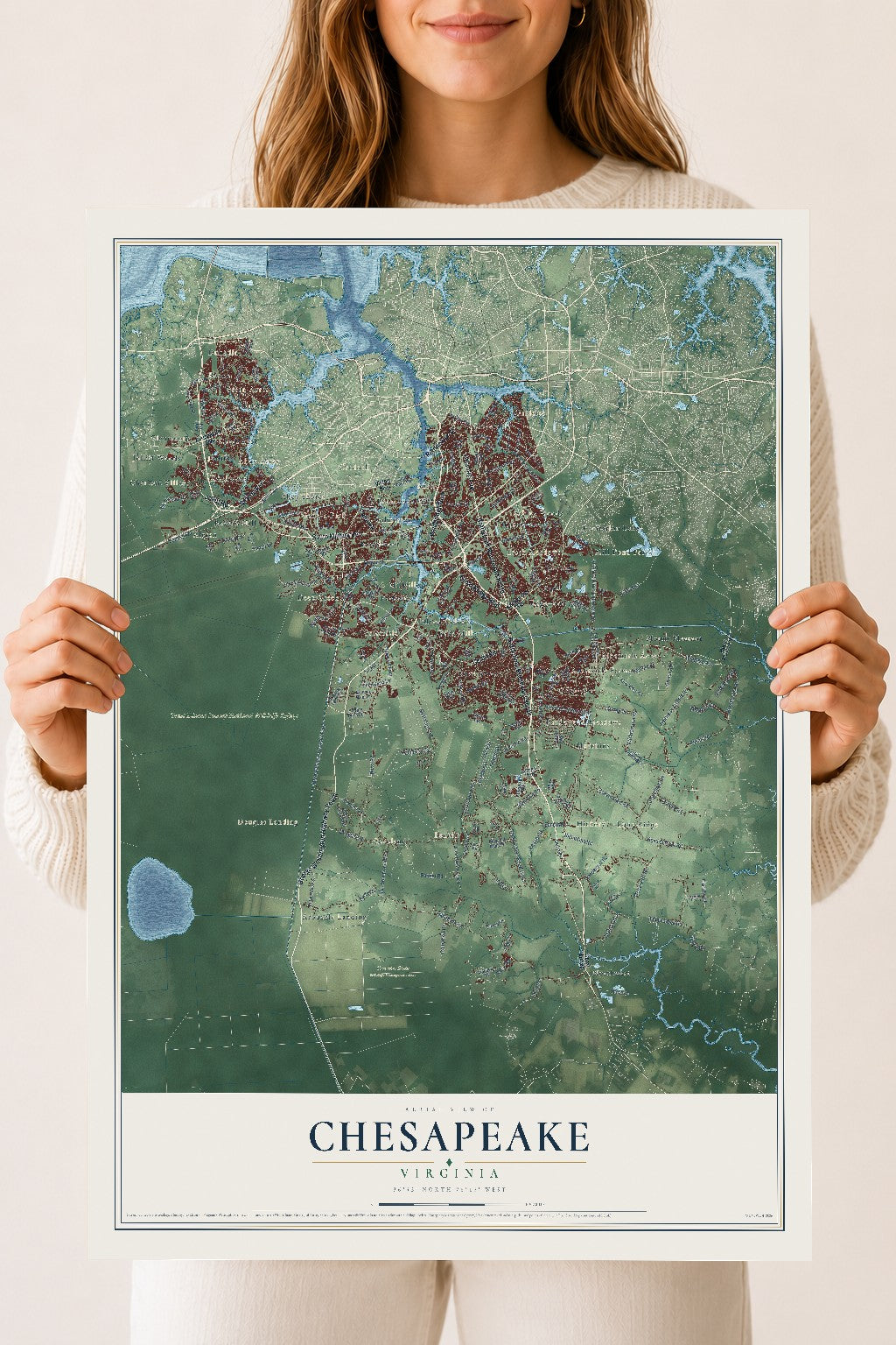 Map of Chesapeake, Virginia, 18 x 24 inch unframed archival matte print