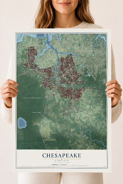 Map of Chesapeake, Virginia, 18 x 24 inch unframed archival matte print