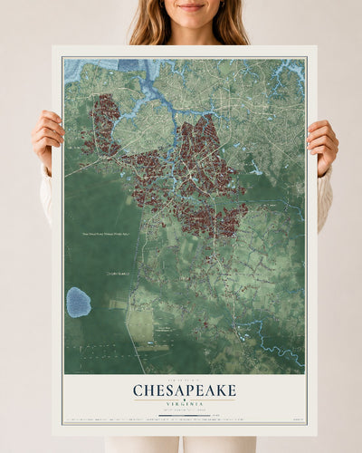 Map of Chesapeake, Virginia, 24 x 36 inch unframed archival matte print