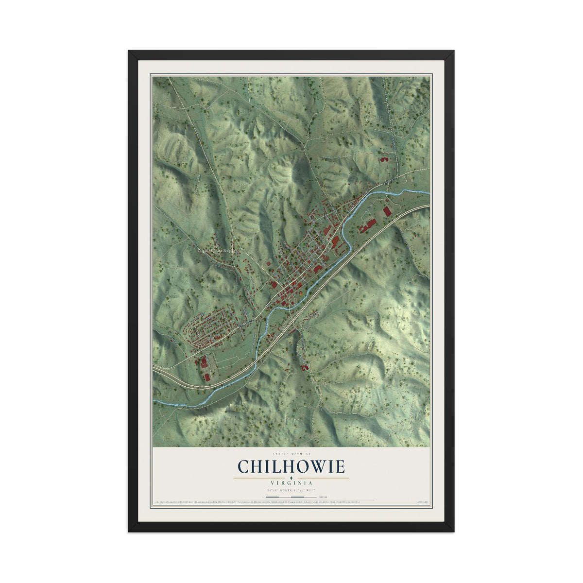 Map of Chilhowie, Virginia, 12 x 18 inch print in a black wood frame