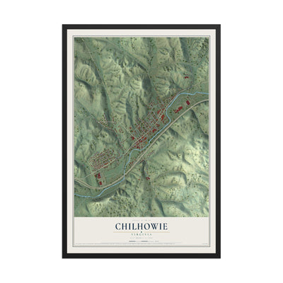Map of Chilhowie, Virginia, 12 x 18 inch print in a black wood frame