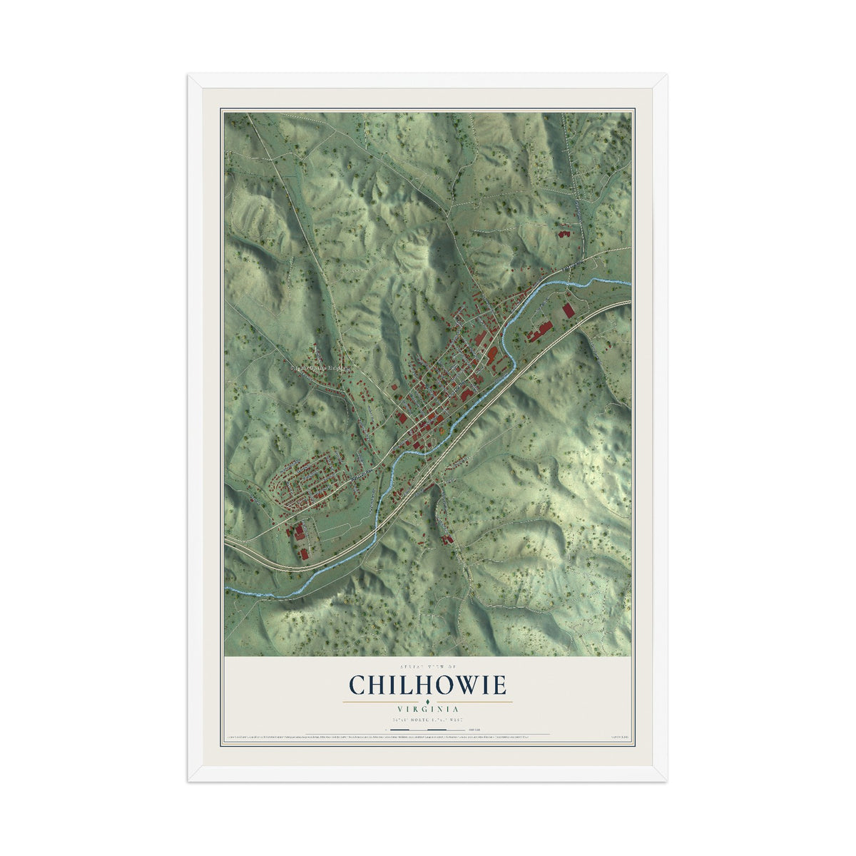 Map of Chilhowie, Virginia, 12 x 18 inch print in a white wood frame