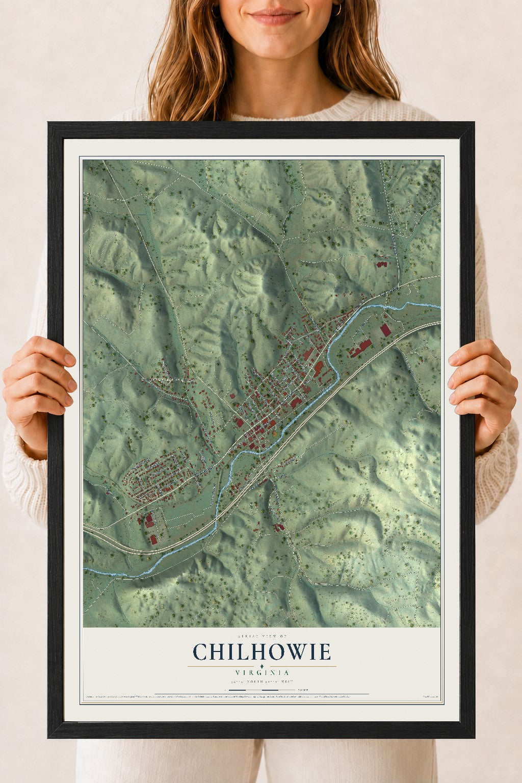 Map of Chilhowie, Virginia, 18 x 24 inch print in a black wood frame