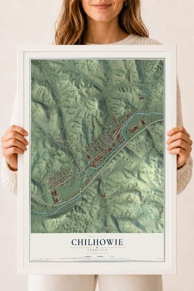 Map of Chilhowie, Virginia, 18 x 24 inch print in a white wood frame