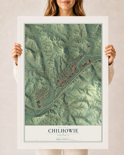 Map of Chilhowie, Virginia, 24 x 36 inch print in a white wood frame