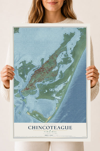 Map of Chincoteague, Virginia, 18 x 24 inch unframed archival matte print