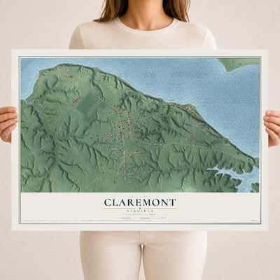 Map of Claremont, Virginia, 18 x 24 inch unframed archival matte print