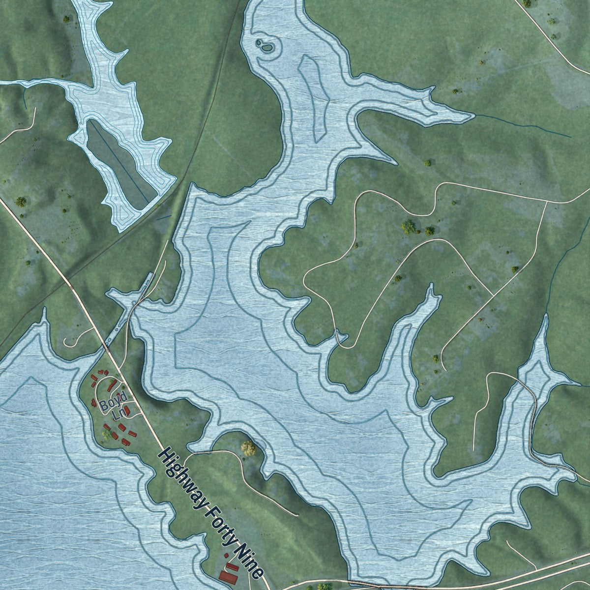 Second close-up of the map of Clarksville, Virginia print showing more streets and buildings