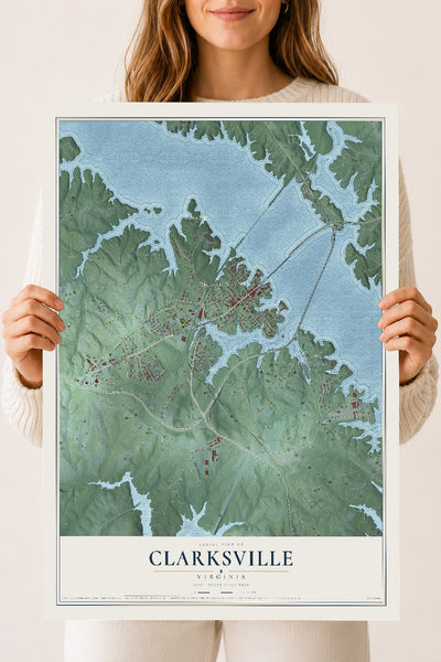 Map of Clarksville, Virginia, 18 x 24 inch unframed archival matte print