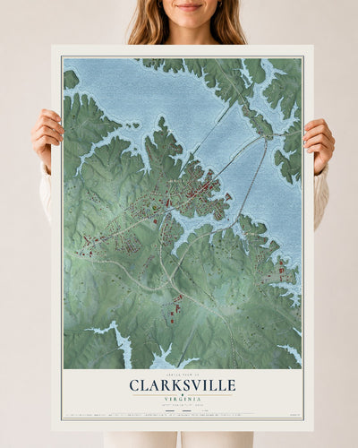 Map of Clarksville, Virginia, 24 x 36 inch unframed archival matte print
