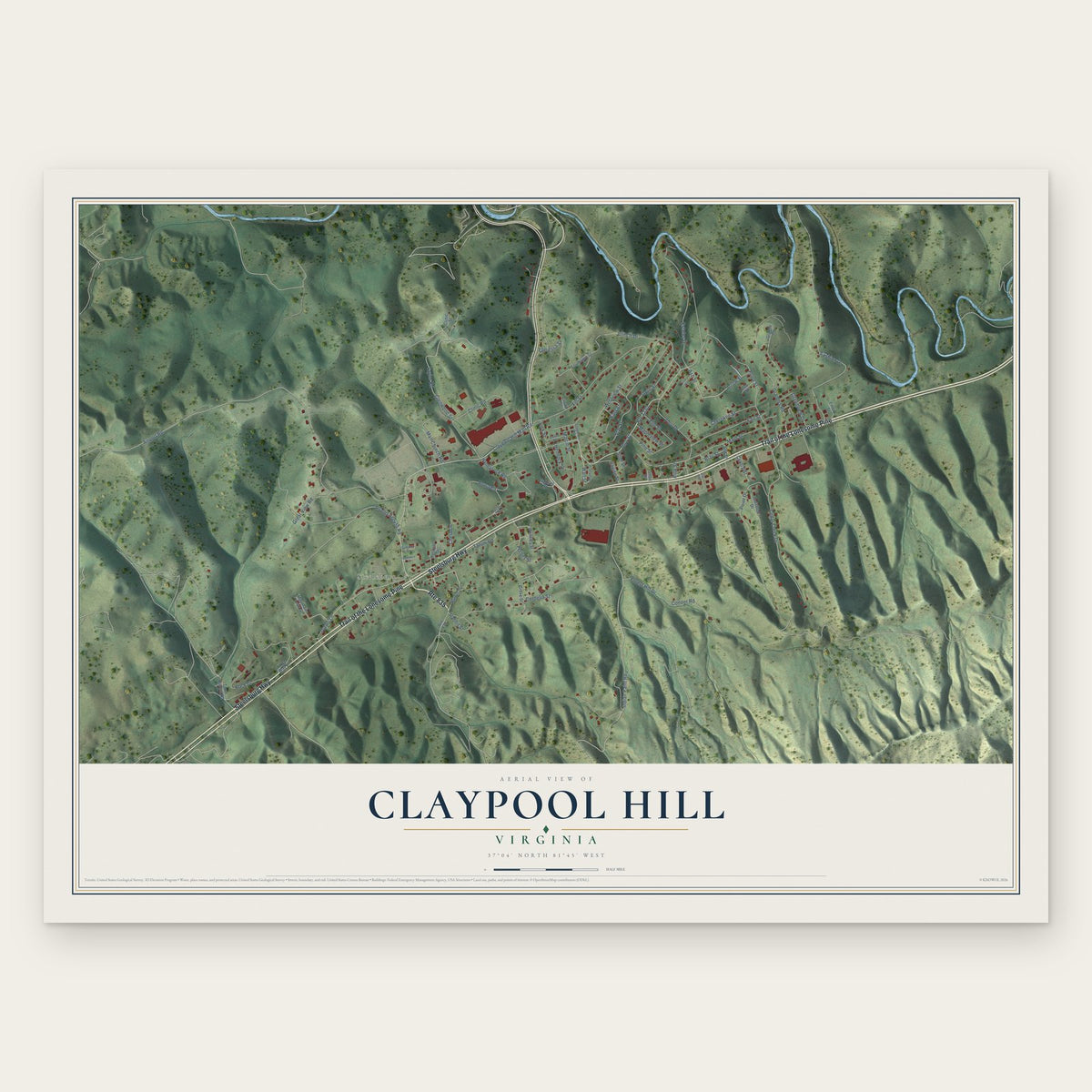 Claypool Hill, Virginia map print, the full design