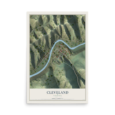 Map of Cleveland, Virginia, 12 x 18 inch unframed archival matte print