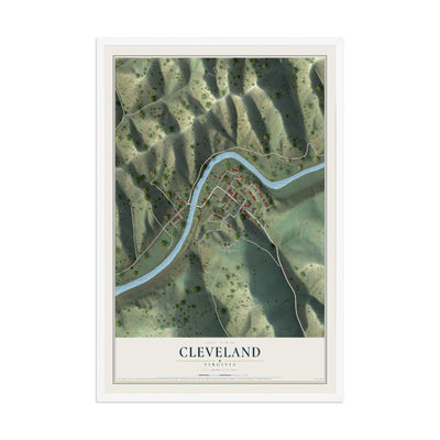 Map of Cleveland, Virginia, 12 x 18 inch print in a white wood frame
