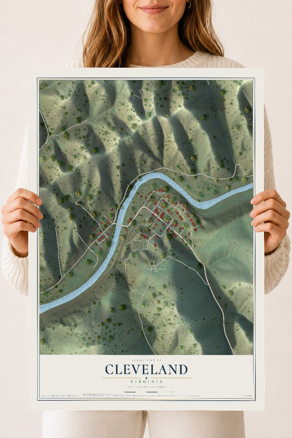 Map of Cleveland, Virginia, 18 x 24 inch unframed archival matte print